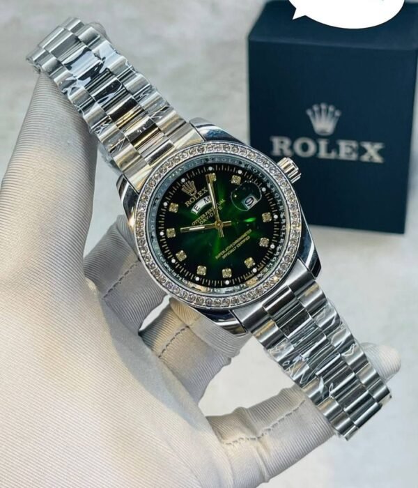 Luxury Men’s Watch BD – RLX  Stone Green Dial Full Silver Day & Date