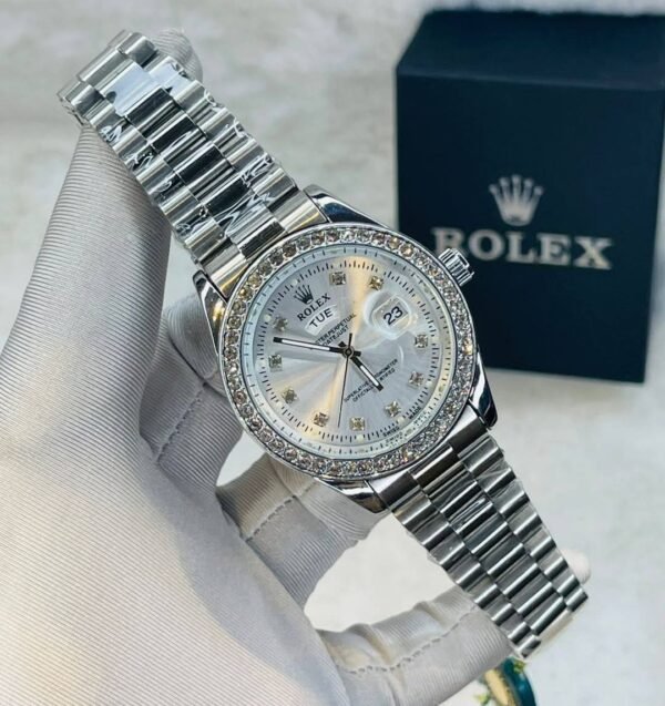 Luxury Men’s Watch BD – RLX  Stone White Dial Full Silver Day & Date