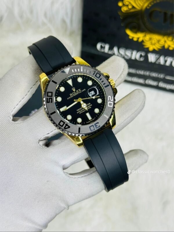 Classy Type RLX Yacht Master Golden Body -Black Dial Belt Watch