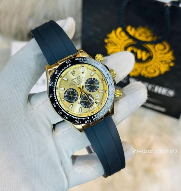 Classy Type RLX Daytona Golden Oream Dial Black Belt Watch