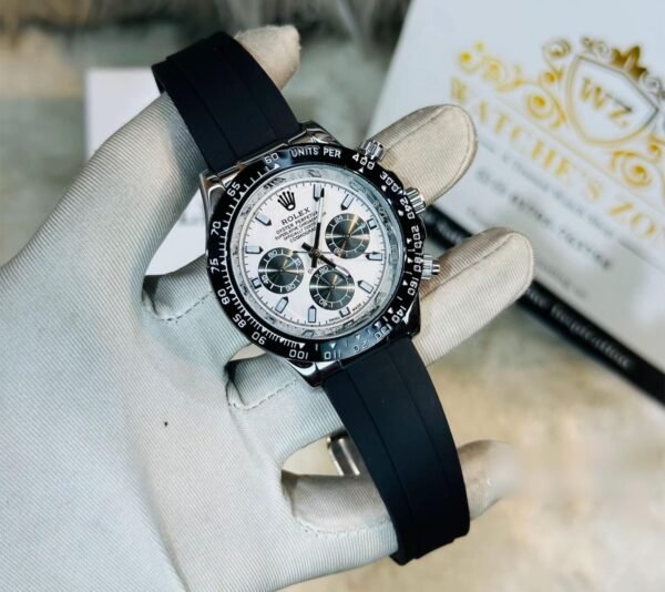 Classy Type RLX Daytona Silver White Dial Black Belt Watch