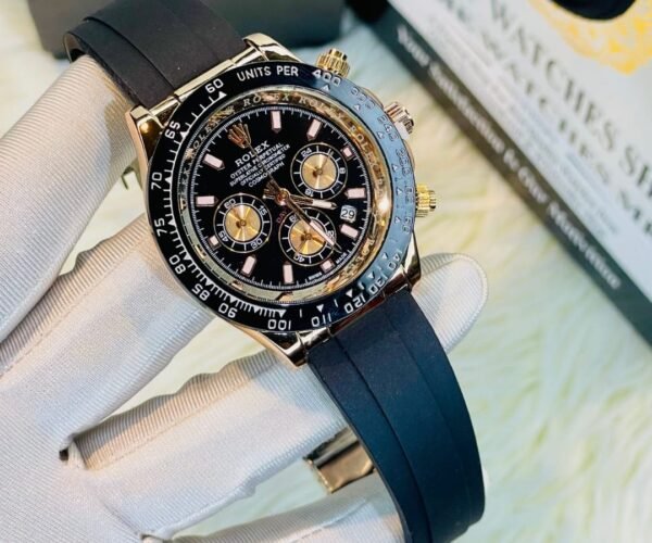 Classy Type RLX Daytona Rose Gold Black Belt Watch