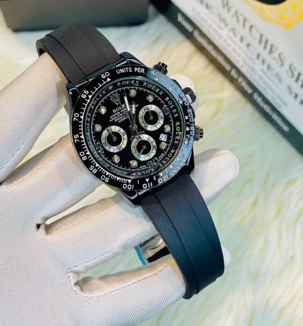 Classy Type RLX Daytona Silver Black Dial Black Belt Watch